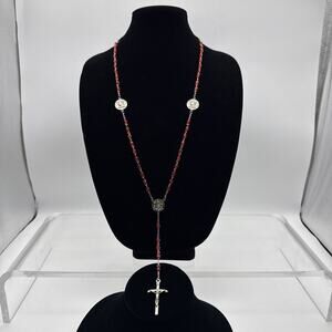 Pope John Paul II vtg red Austrian crystal beaded Catholic Rosary Prayer beads